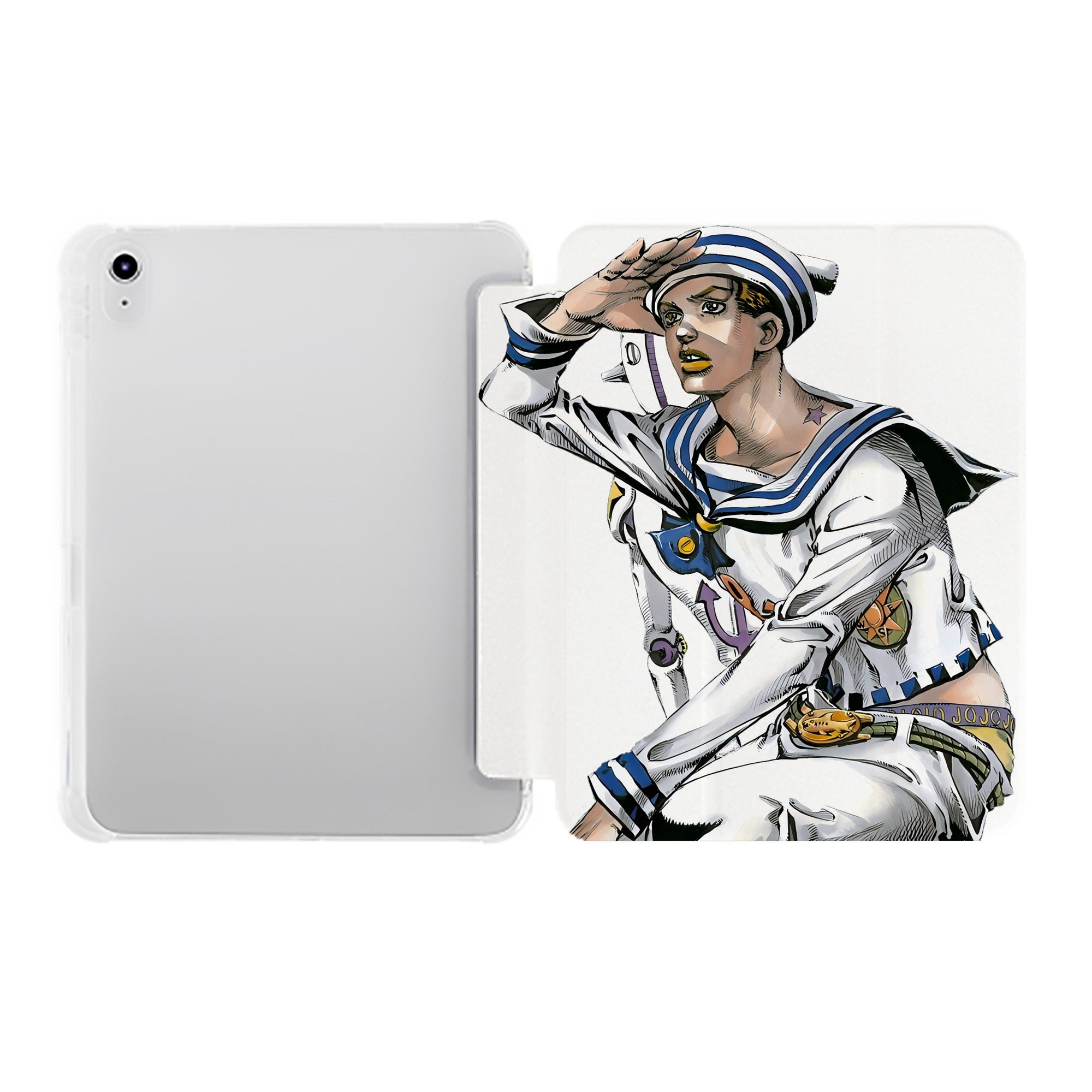 （画像用） ジョジョの奇妙な冒険 東方定助 JoJo's Bizarre Adventure Higashikata Josuke IPad ケース ペン収納付き 三つ折りスタンド PUレザー×シリコン 対応機種9.5/10.5/10.9インチ